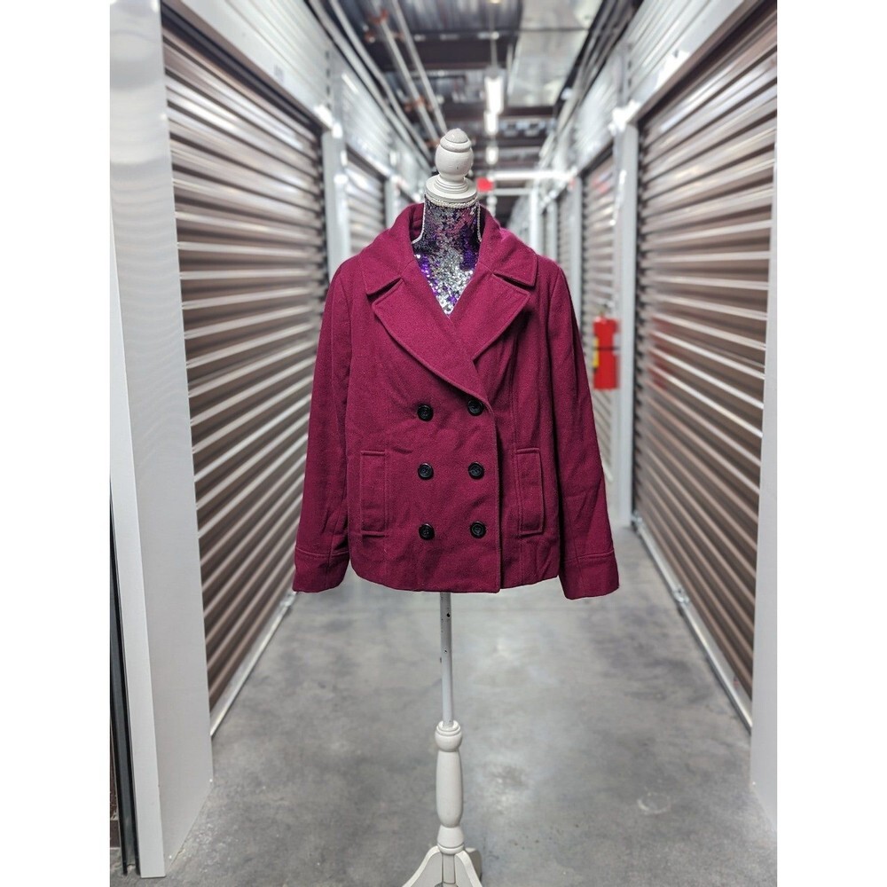 Merona XXL Burgundy Double Breasted Wool Blend Peacoat